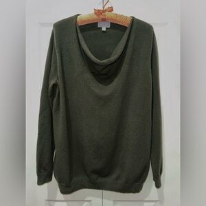 Pure Collection 100% Cashmere Olive Green Cowl Neck Sweater Size US 8-10 EUC